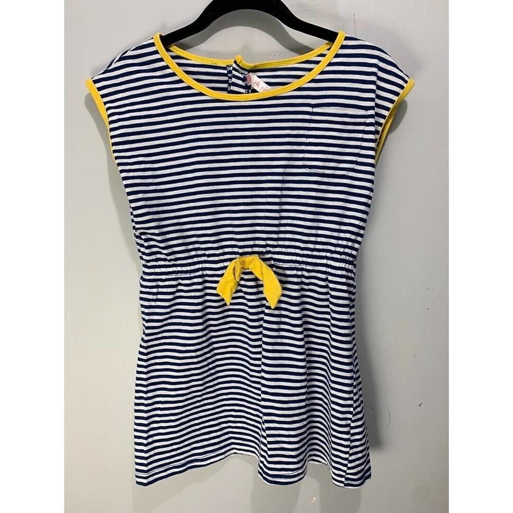 Girls Blue & White Striped Dress With Yellow Trim & Bow  Size 14/16